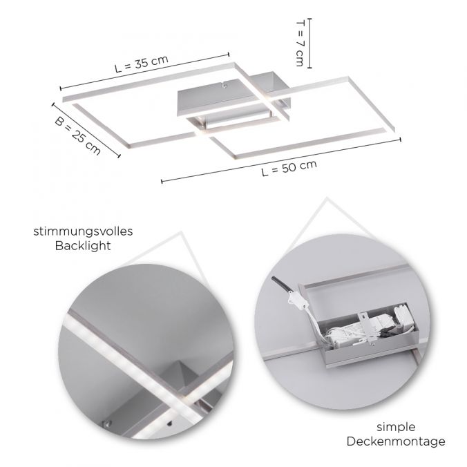 Paul Neuhaus LED-Deckenleuchte, stahlfarben, modern, 2 Leuchtrahmen, CCT-Steuerung Riesige Ersparnisse