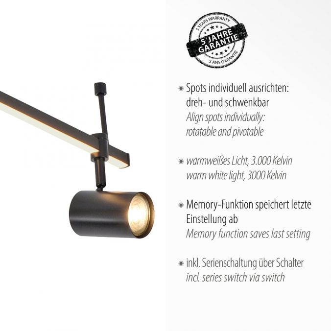 Paul Neuhaus LED Deckenlampe 4 flammig mit LED Board schwarz drehbar Memoryfunktion Super Sparpreis