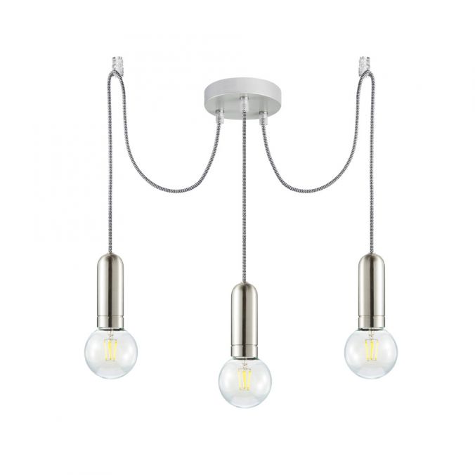 Paul Neuhaus Pendelleuchte, stahlfarben, Retro-Design, E27 Fassung, modern, 3-flammig