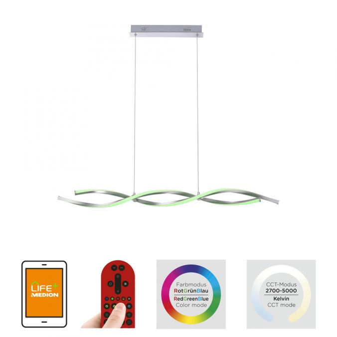Paul Neuhaus Pendelleuchte, stahlfarben, RGBW, Fernbedienung, dimmbar