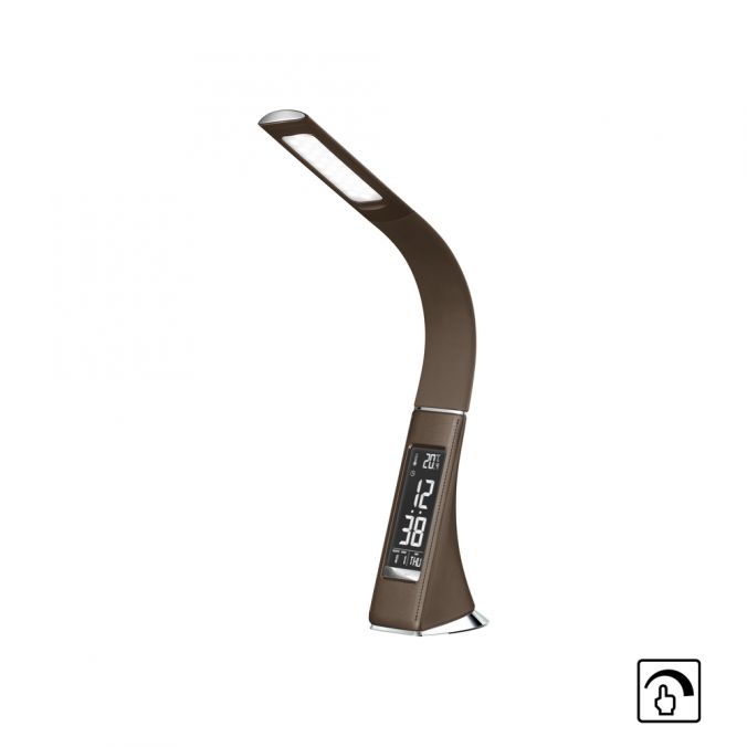 Paul Neuhaus LED Tischleuchte, braun, Schreibtisch, Dimmfunktion, Anzeige für Uhrzeit