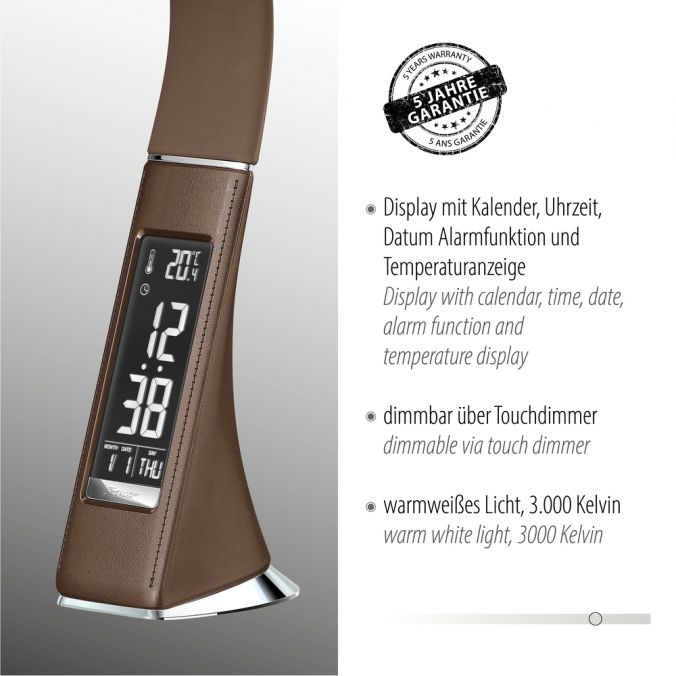 Paul Neuhaus LED Tischleuchte, braun, Schreibtisch, Dimmfunktion, Anzeige für Uhrzeit Black Friday Preise