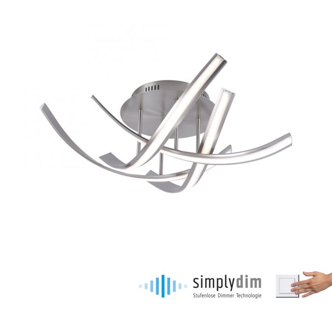 Paul Neuhaus LED-Deckenleuchte, 4 geschwungene Leuchtarme, warmweiße Lichtfarbe, dimmbar
