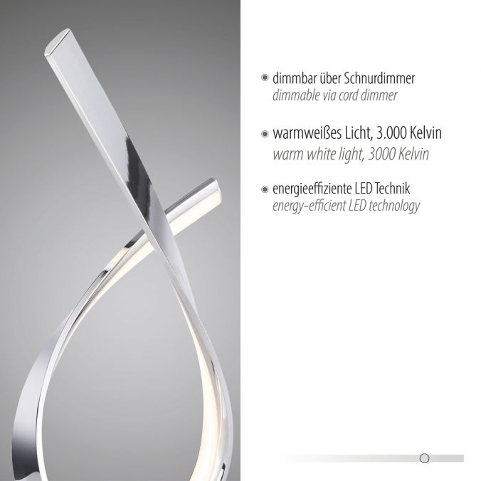 Paul Neuhaus LED Tischleuchte chrom glänzend geschwungen dimmbar Schnurdimmer 2025