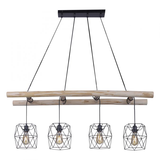 Paul Neuhaus Pendelleuchte, schwarz, 5-flammig, Holzleiter, Retro Design, E27 Fassung Fabrikverkauf