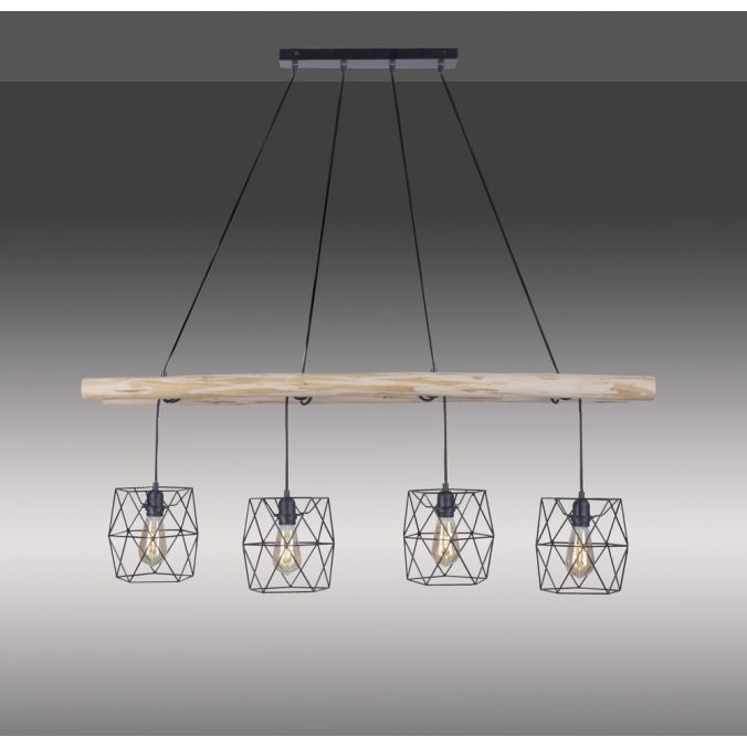 Paul Neuhaus Pendelleuchte, schwarz, 5-flammig, Holzleiter, Retro Design, E27 Fassung Fabrikverkauf