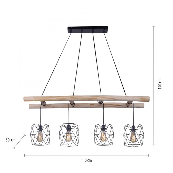 Paul Neuhaus Pendelleuchte, schwarz, 5-flammig, Holzleiter, Retro Design, E27 Fassung Fabrikverkauf