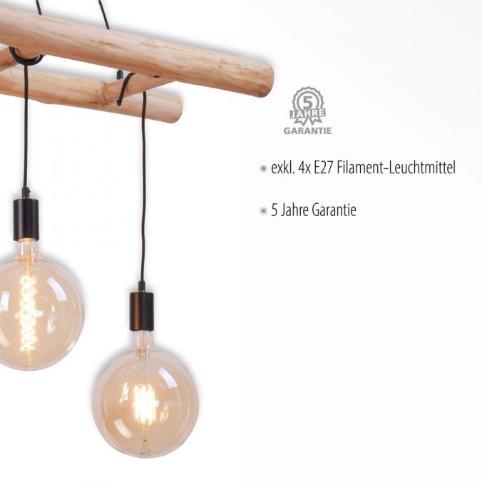 Paul Neuhaus Pendelleuchte schwarz Retro Design Holzleiter 4-flammig Eukalyptusholz Meist gekauft