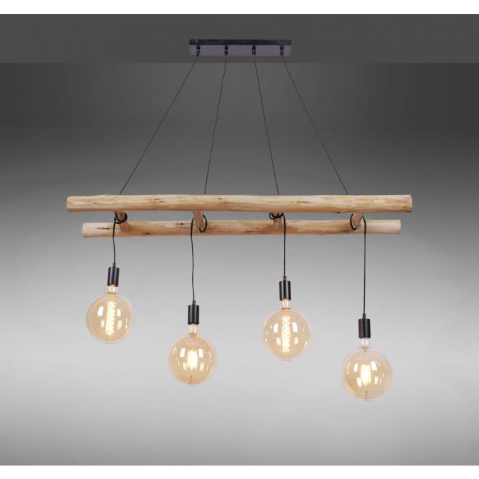 Paul Neuhaus Pendelleuchte schwarz Retro Design Holzleiter 4-flammig Eukalyptusholz Meist gekauft