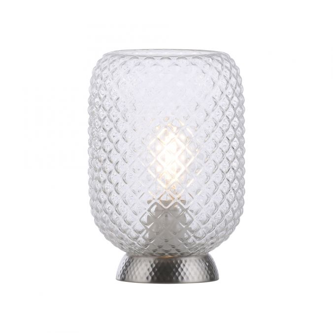 Paul Neuhaus LED Tischleuchte silber Lichtspiel geriffelt Klarglas Schnurschalter