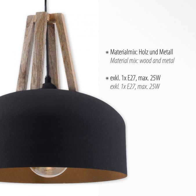 Paul Neuhaus LED Pendelleuchte 32x32x120cm 1 flammig matt schwarz mit Holz und Goldoptik Kostenloser Versand