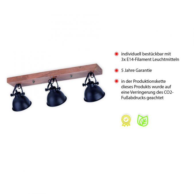 Paul Neuhaus Deckenleuchte, schwarz, 3-flg, Retro-Optik, Vintage Stil, Holzbalken Online Shopping