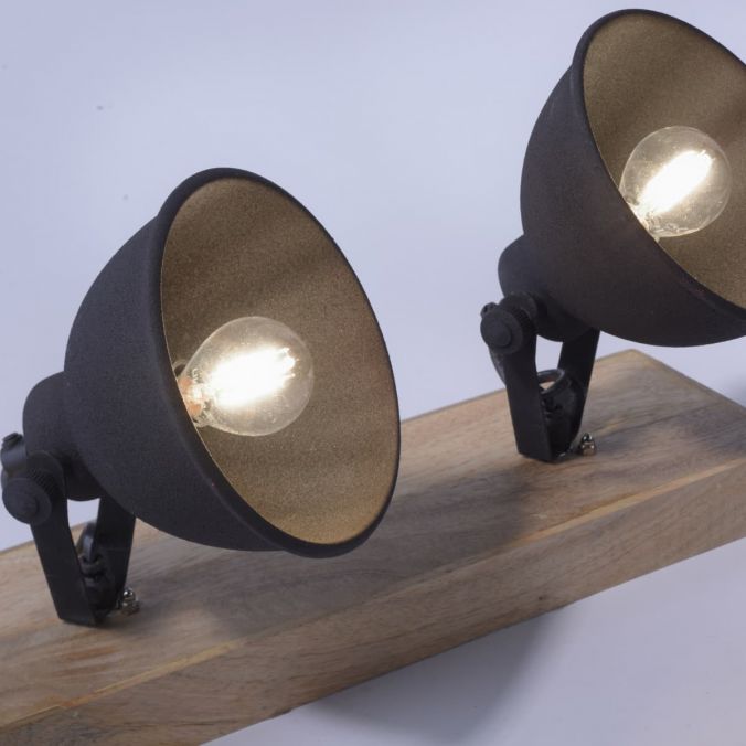 Paul Neuhaus Wand- und Deckenleuchte, schwarz, 2flg, Retro-Look, Vintage, drehbar, Holz Preisnachlass