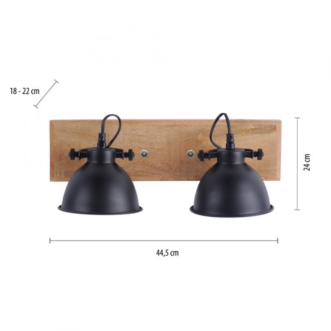 Paul Neuhaus Wand- und Deckenleuchte, schwarz, 2flg, Retro-Look, Vintage, drehbar, Holz Preisnachlass