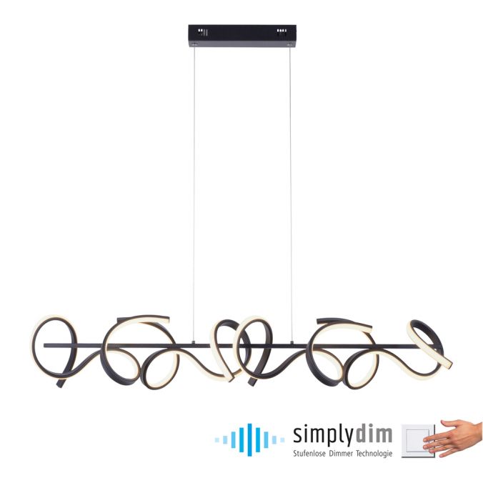 Paul Neuhaus LED Pendelleuchte, schwarz, geschwungenes Design, Dimmfunktion, modern