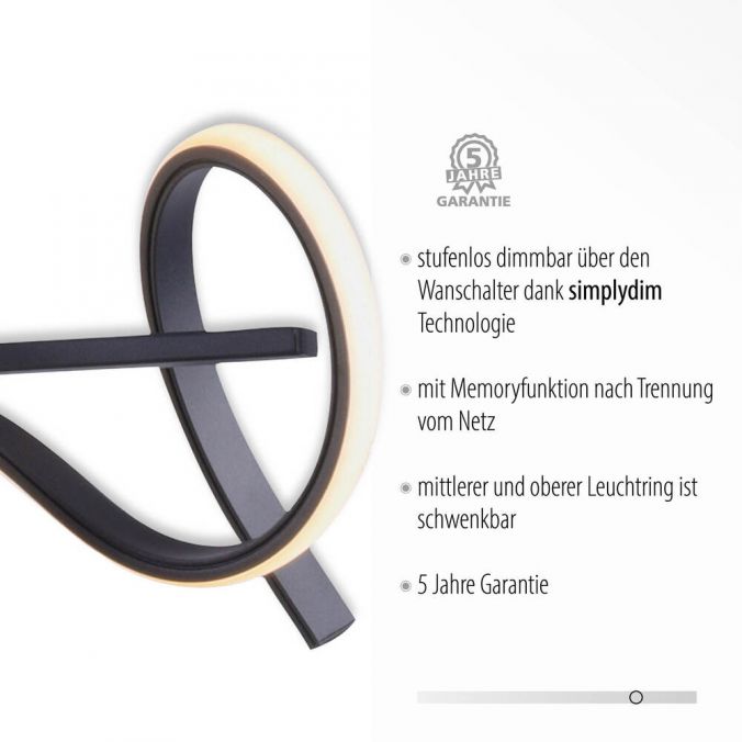 Paul Neuhaus LED Pendelleuchte, schwarz, geschwungenes Design, Dimmfunktion, modern Lagerräumung