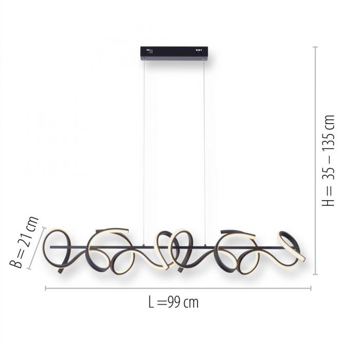 Paul Neuhaus LED Pendelleuchte, schwarz, geschwungenes Design, Dimmfunktion, modern Lagerräumung