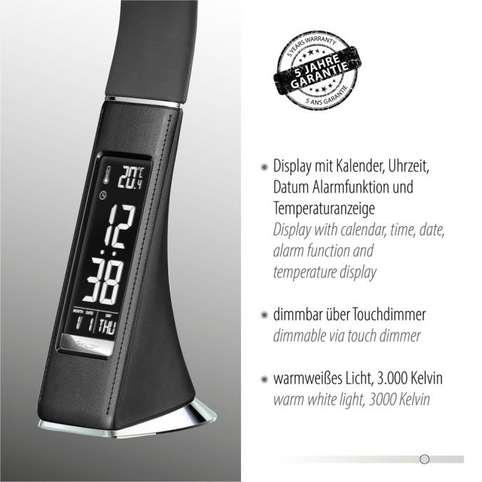 Paul Neuhaus LED Tischleuchte, Schreibtisch, Nachttisch, schwarz, Uhrzeit, schwenkbar Zeitlich begrenztes Angebot
