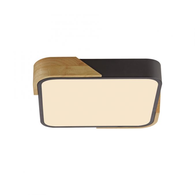 Paul Neuhaus LED Deckenleuchte quadratisch schwarz mit Holzdekor zeitloses Design