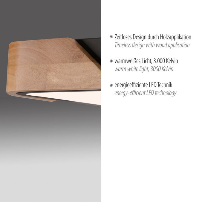 Paul Neuhaus LED Deckenleuchte quadratisch schwarz mit Holzdekor zeitloses Design Große Rabatte