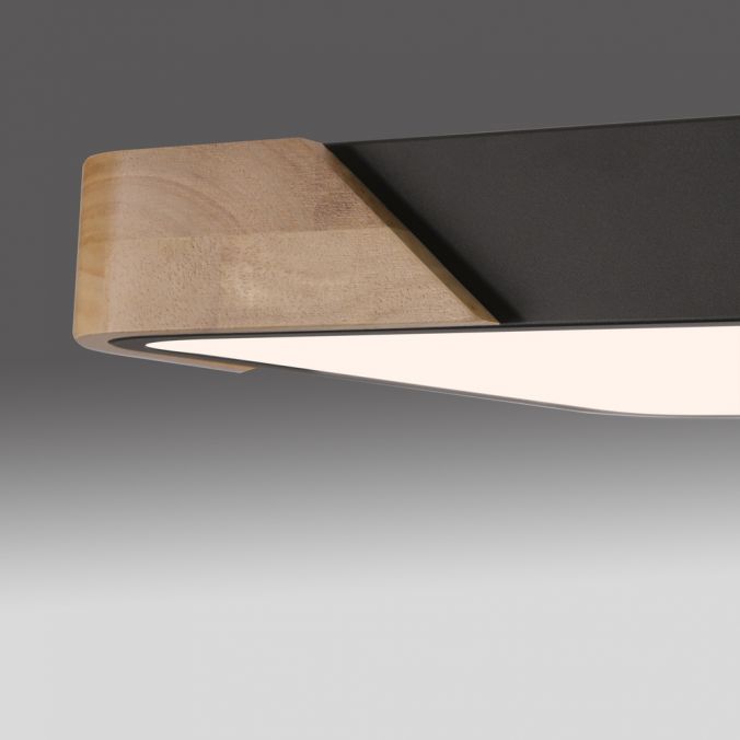 Paul Neuhaus LED Deckenleuchte quadratisch schwarz mit Holzdekor zeitloses Design Große Rabatte