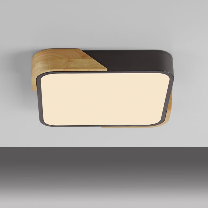 Paul Neuhaus LED Deckenleuchte quadratisch schwarz mit Holzdekor zeitloses Design Große Rabatte