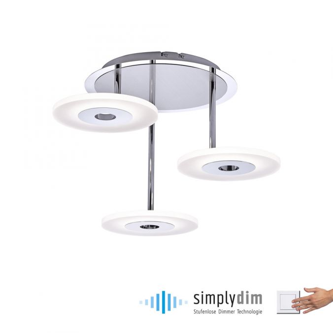 Paul Neuhaus LED Deckenleuchte, stahlfarben, 3-flammig, Frisbee-Optik, modern, dimmbar