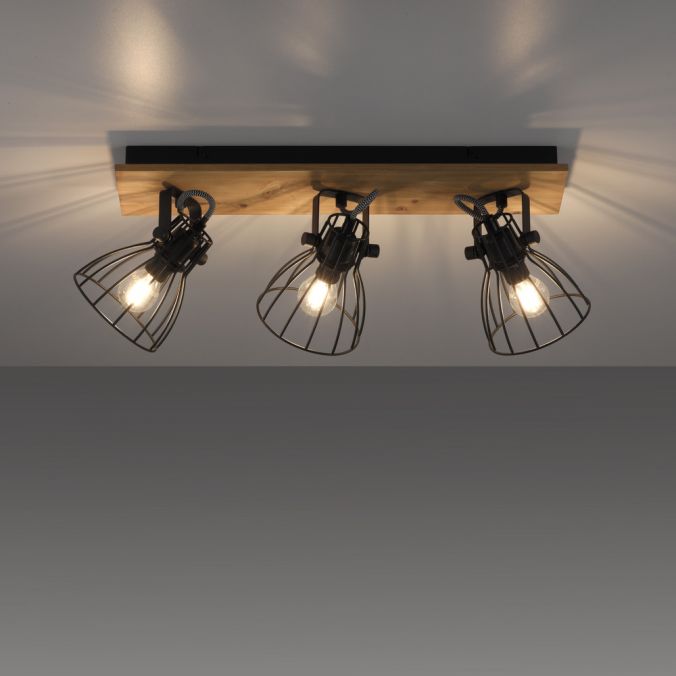 Paul Neuhaus LED Deckenleuchte Naturholz schwarz 3 flammig drehbar Industrie Design Saisonale Angebote