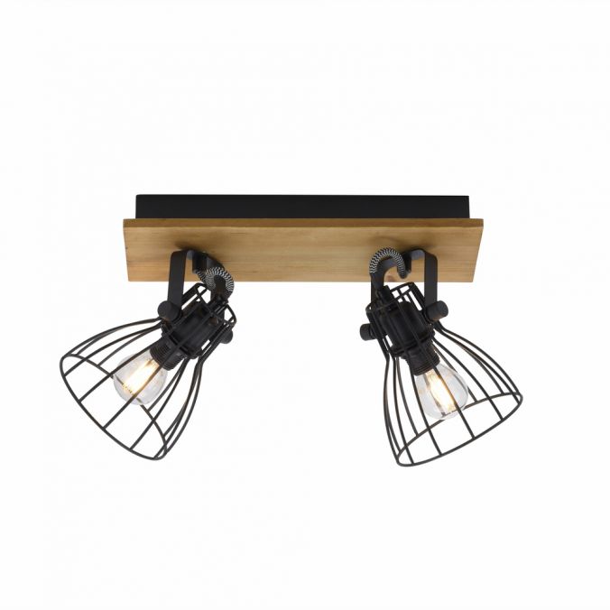 Paul Neuhaus LED Deckenleuchte Naturholz schwarz 2 flammig drehbar Industrie Design