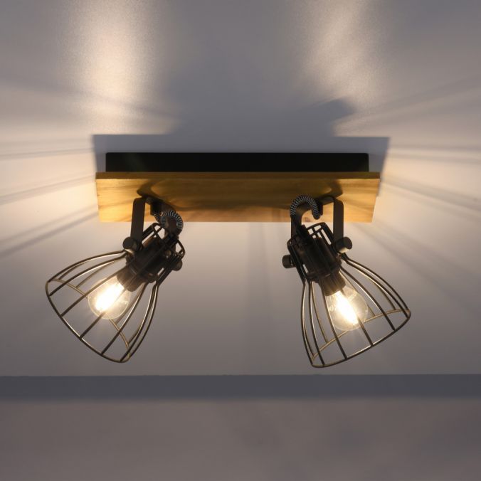 Paul Neuhaus LED Deckenleuchte Naturholz schwarz 2 flammig drehbar Industrie Design Räumungsverkauf