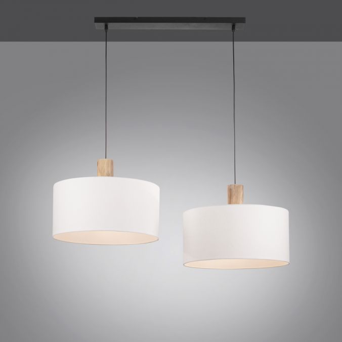 Paul Neuhaus Pendelleuchte, Stoff, weiß, E27, Holz, 2-flammig Sonderangebote