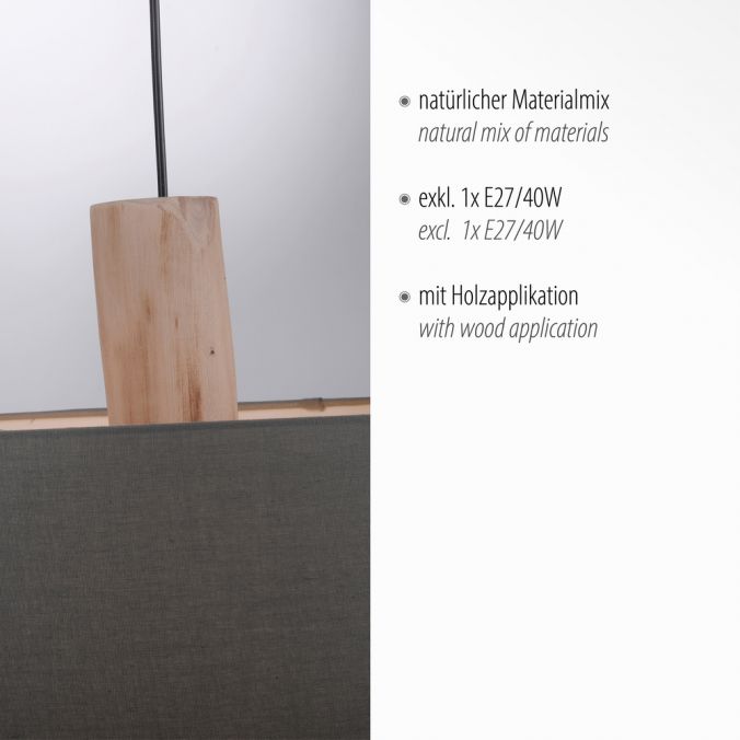 Paul Neuhaus Pendelleuchte, Stoff, grau, E27, Holz, 2-flammig Riesige Ersparnisse