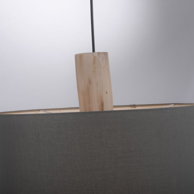 Paul Neuhaus Pendelleuchte, Stoff, grau, E27, Holz Tiefpreis
