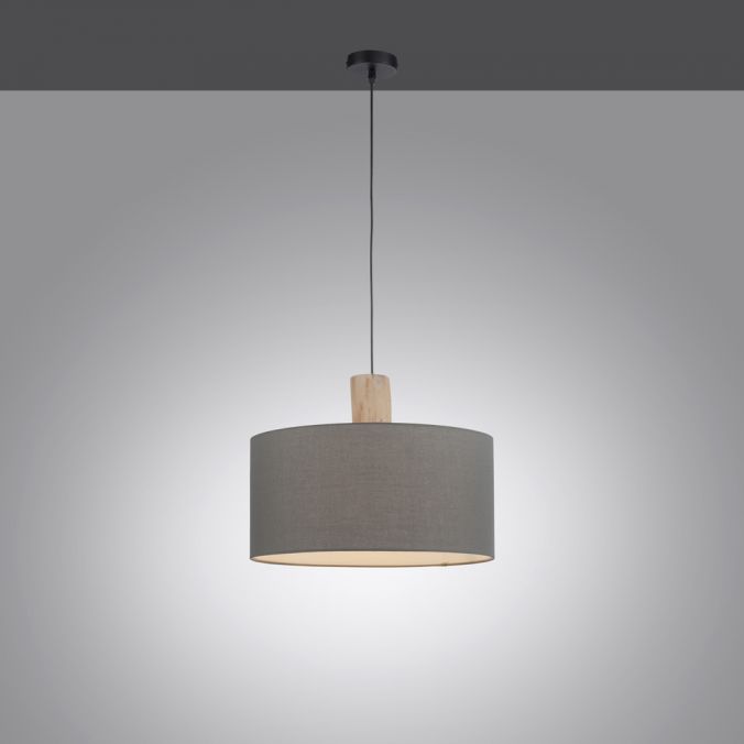 Paul Neuhaus Pendelleuchte, Stoff, grau, E27, Holz Tiefpreis