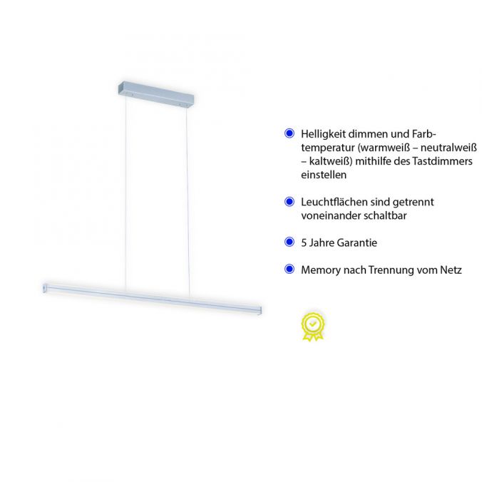 Paul Neuhaus LED-Pendelleuchte, stahlfarben, Tastdimmer, lineares Design, CCT, höhenverstellbar Kostenlose Rückgabe