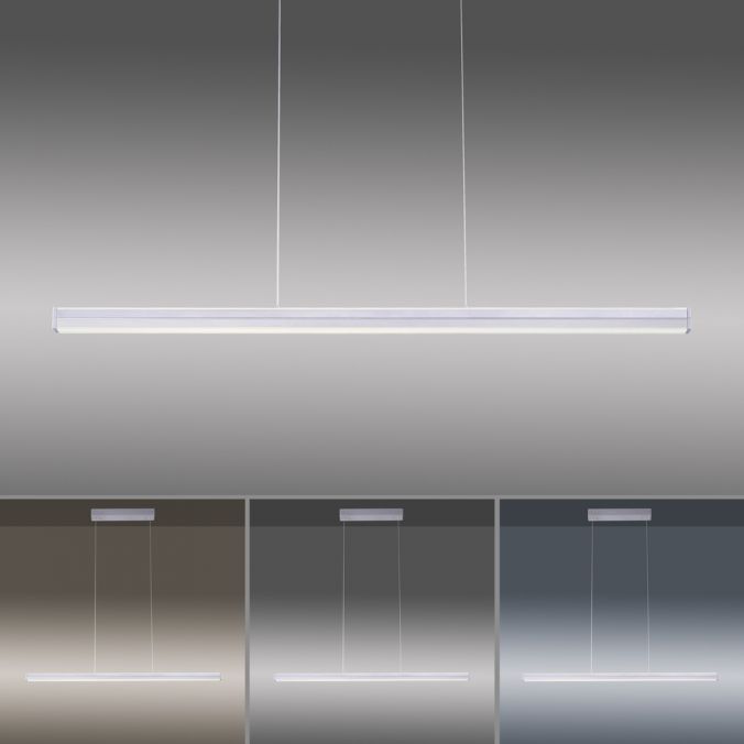 Paul Neuhaus LED-Pendelleuchte, stahlfarben, Tastdimmer, lineares Design, CCT, höhenverstellbar Kostenlose Rückgabe
