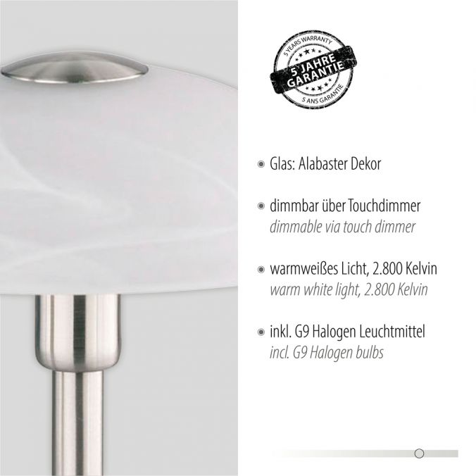 Paul Neuhaus Tischleuchte, Silber, Alabasterglas, inkl. Touchdimmer Begrenzte Freigabe