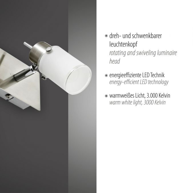 Paul Neuhaus LED-Wandleuchte, verstellbaren Leuchtkopf, Wippschalter, satiniertes Glas Bis zu 60% Rabatt