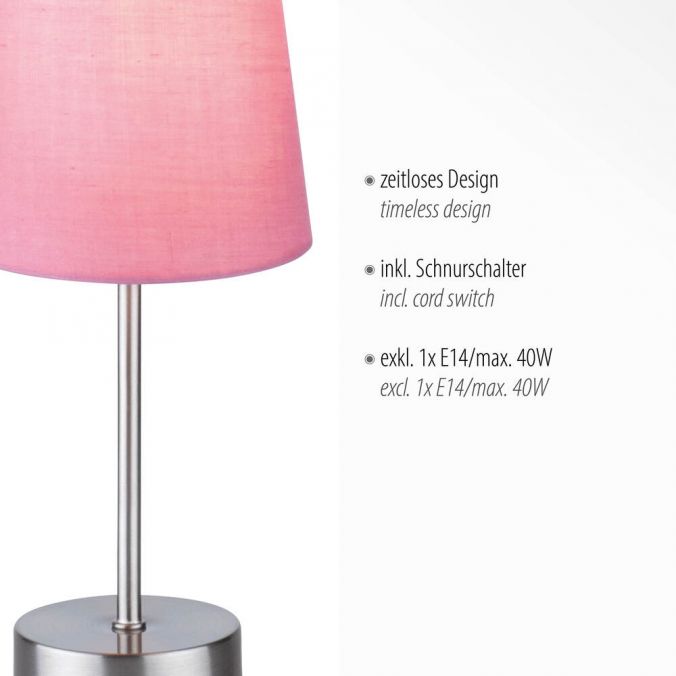 Paul Neuhaus Tischleuchte, rosa, 1x E14 LED, Schirm, inkl. Schnurschalter Sonderangebot der Fabrik