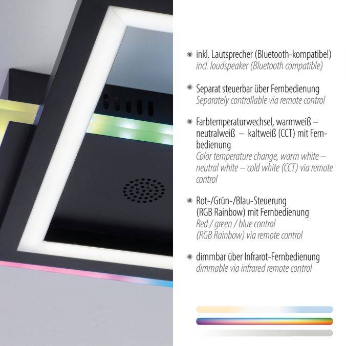 Paul Neuhaus LED Deckenleuchte Lautsprecher Bluetooth schwarz Rainbow RGB Nur noch ein Tag übrig