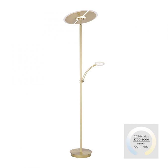 Paul Neuhaus LED-Stehleuchte in messing-matt mit Lesearm und Lichtfarbsteuerung mit Memoryfunktion und Tastdimmer 50% Rabatt für begrenzte Zeit