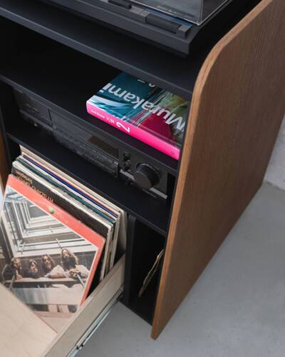 Ragaba RYMO Record Player Cabinet with Drawer W53 x D61cm Oak Black Versandkostenfrei