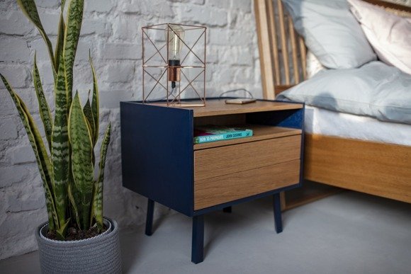 Ragaba DIAMOND 2 Drawer Bedside Table - 50x40x47cm - Oak / Navy Blue Top Angebot