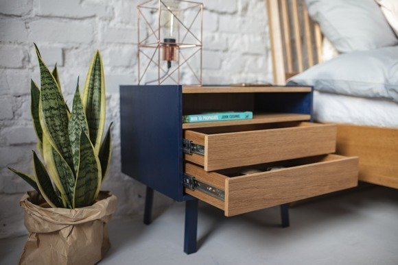 Ragaba DIAMOND 2 Drawer Bedside Table - 50x40x47cm - Oak / Navy Blue Top Angebot