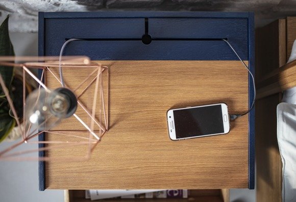 Ragaba DIAMOND 2 Drawer Bedside Table - 50x40x47cm - Oak / Navy Blue Top Angebot