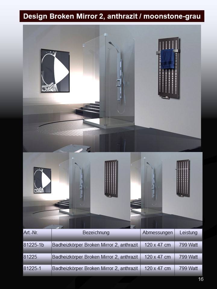 Szagato BADHEIZKÖRPER Design broken Mirror 2 120x47cm 799 Watt anthrazit moonstone SZAGATO Designheizkörper Handtuchheizkörper Mittelanschluss Handtuchwärmer Jubiläumsangebot