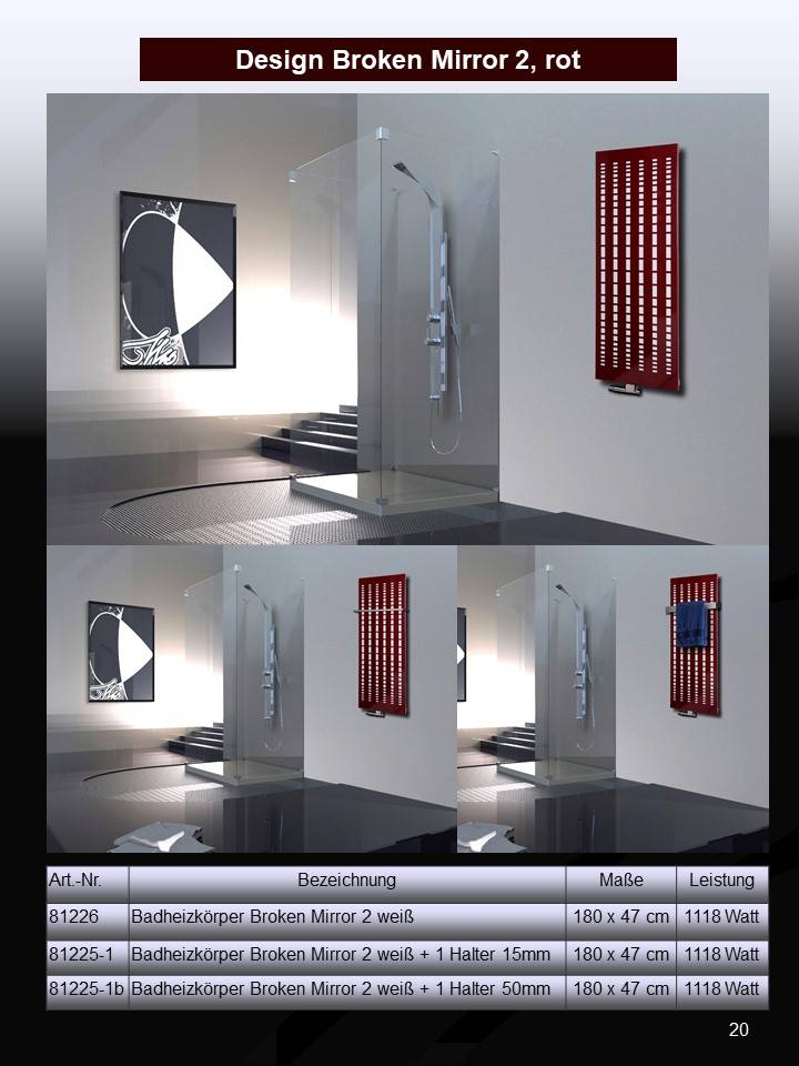 Szagato BADHEIZKÖRPER Design broken Mirror 2 120x47cm 799 Watt rot SZAGATO Designheizkörper Handtuchheizkörper mit Mittelanschluss Handtuchwärmer Große Rabatte