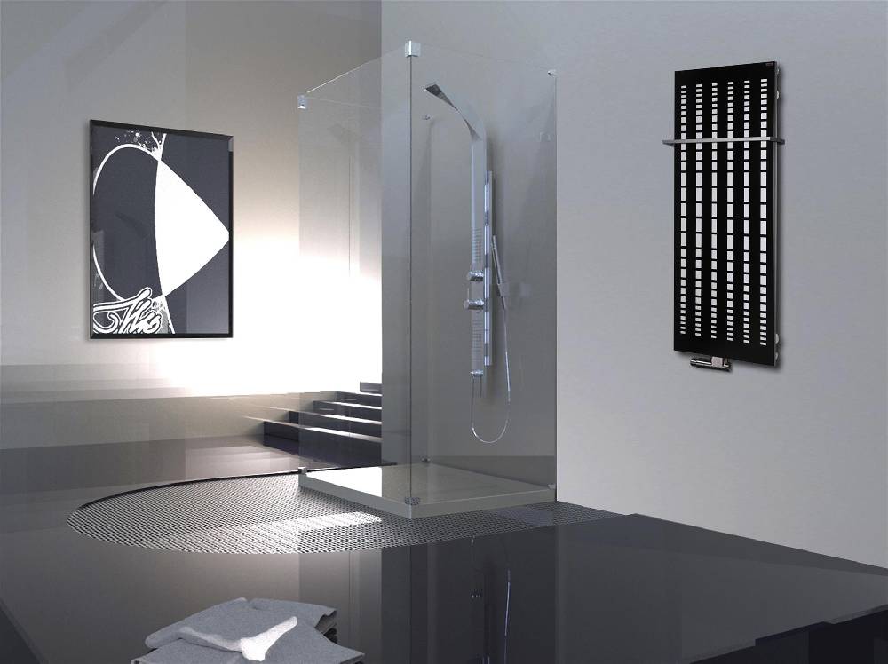 Szagato BADHEIZKÖRPER Design broken Mirror 2 120x47cm 799 Watt schwarz (+1 Halter 15mm) SZAGATO Designheizkörper Handtuchheizkörper mit Mittelanschluss Neuheiten