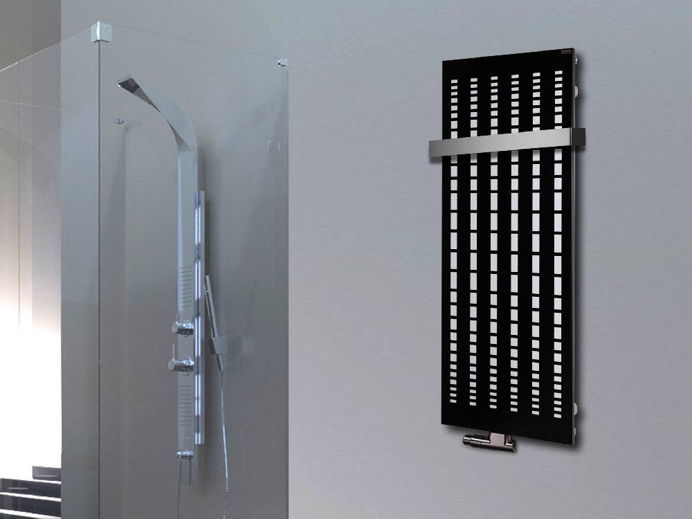 Szagato BADHEIZKÖRPER Design broken Mirror 2 120x47cm 799 Watt schwarz (+1 Halter 50mm) SZAGATO Designheizkörper Handtuchheizkörper mit Mittelanschluss Bestseller