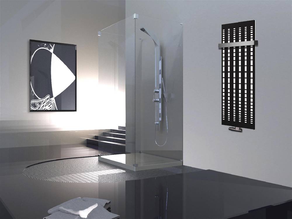 Szagato BADHEIZKÖRPER Design broken Mirror 2 120x47cm 799 Watt schwarz (+1 Halter 50mm) SZAGATO Designheizkörper Handtuchheizkörper mit Mittelanschluss Bestseller